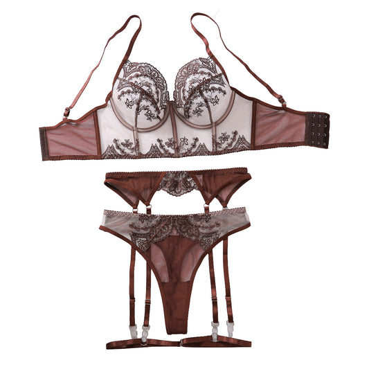 Color blocking French thin bra set embroidered mesh splicing sexy lingerie
